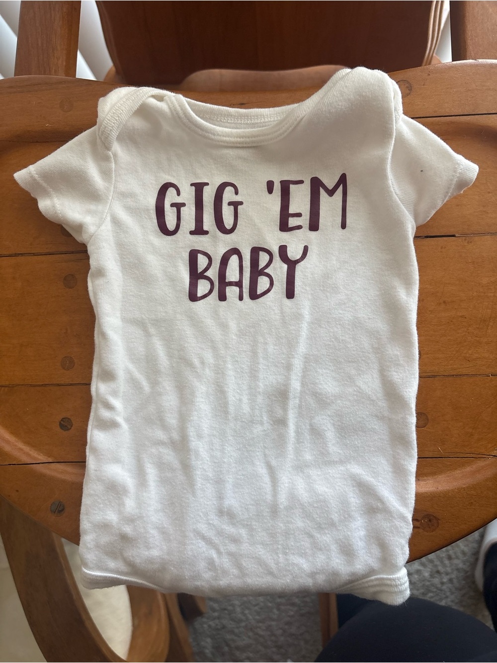 Carter's White Onesie with Purple "Gig 'Em Baby" Text